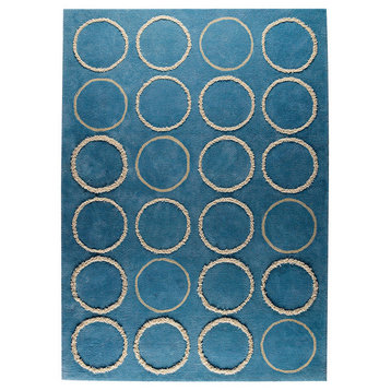 Hand Tufted Turquoise New Zealand Wool Area Rug, 5'6"x7'10"