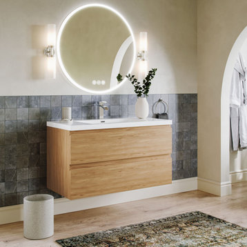 Beacon Bath Vanity, Natural Oak, 42", Single Sink, Wall Mount