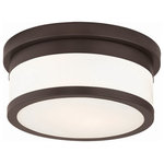 Livex Lighting - Livex Lighting 65501-07 Stafford - Two Light Flush Mount - Stafford Two Light F Bronze Satin Opal Wh *UL Approved: YES Energy Star Qualified: n/a ADA Certified: n/a  *Number of Lights: Lamp: 2-*Wattage:40w Medium Base bulb(s) *Bulb Included:No *Bulb Type:Medium Base *Finish Type:Bronze