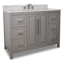 48 inch Grey Finish Single Sink Bathroom Vanity Carrera Marble Countertop - Bathroom Vanities And Sink Consoles