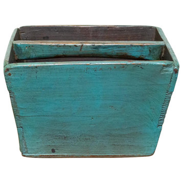 Charming Painted Blue Wooden Basket