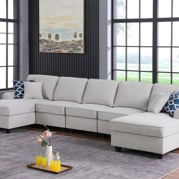 Leo 145.5" Double Chaise 5Pc Modular Sectional Sofa
