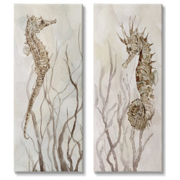 Enchanted Sea Horse Ocean Algae Marine Life Painting, 2pc, each 10 x 24