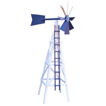 Farm Style Windmill, White & Navy Blue