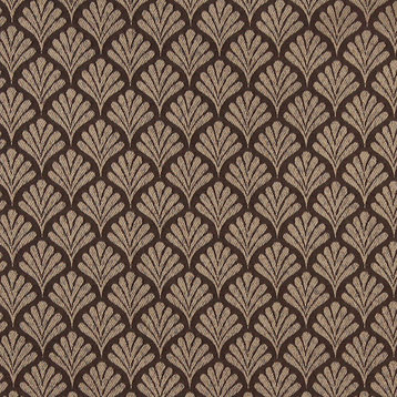 Brown, Fan Patterned Woven Upholstery Fabric By The Yard