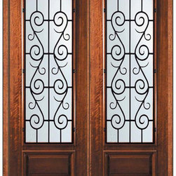 Prehung Double Door 96 Wood Mahogany St. Charles 3/4 Lite - Front Doors