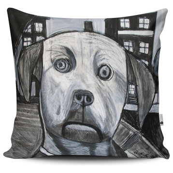 16"x16" Double Sided Pillow, "Black and White Dog" by George Zuniga