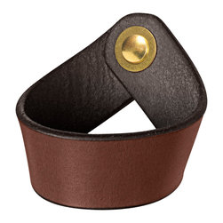 Walnut Studiolo - Leather Drawer Pull, The Fremont, Dark Brown, Brass - Cabinet And Drawer Handle Pulls