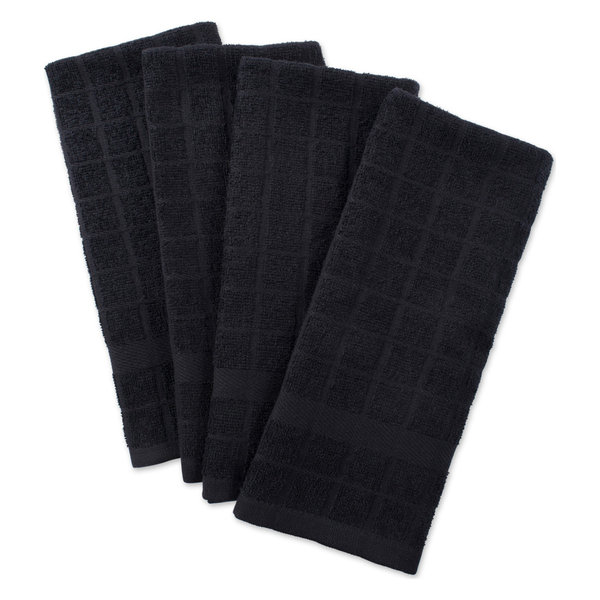 DII Solid Black Windowpane Terry Dishtowel, Set of 4