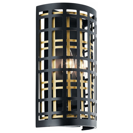 Steel 2 Light Half Moon Wall Sconce in industrial Style Black Finish-12 Inches