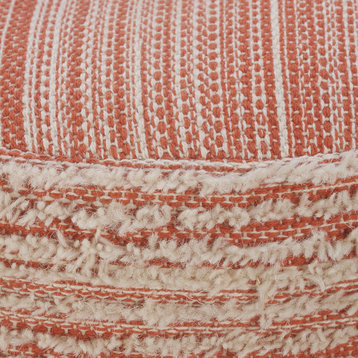 Tropical Textured and Distressed Pouf, Coral/White