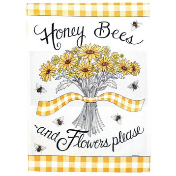 Flag Honey Bees Flowers Polyester 13x18