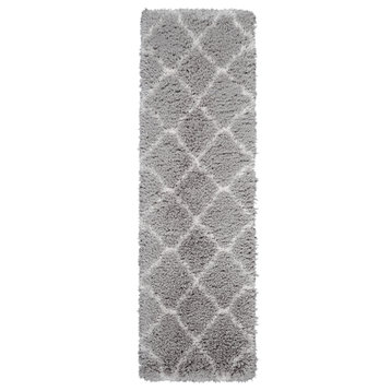 Nourison Ultra Plush Shag 2'2" x 7'6" Grey/Ivory Shag Indoor Area Rug