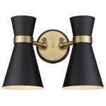 Z-Lite - Z-Lite 728-2S-MB-HBR Soriano 2 Light Wall Sconce in Heritage Brass - A decorative twin silhouette shapes industrial influence that adds casual elegance to this matte black finish steel two-light wall sconce. Dress up a bathroom or hallway with this tasteful fixture trimmed with heritage brass finish steel. This dual sconce works perfectly as a bath light over a compact vanity.