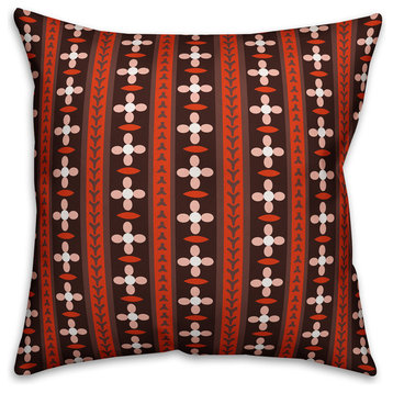 Folk Flower Pattern, Red Outdoor Throw Pillow, 16"x16"