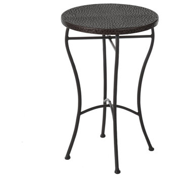 Round Hammered Metal Accent Table - Oil-Rubbed Bronze Powder Coat Finish Legs