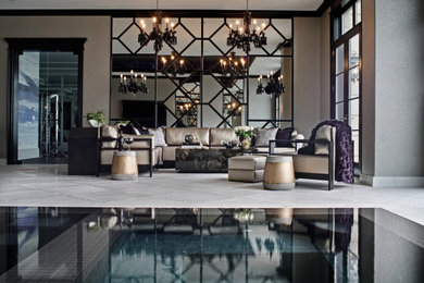 Inspiration for a huge transitional indoor tile and rectangular infinity pool house remodel in Chicago