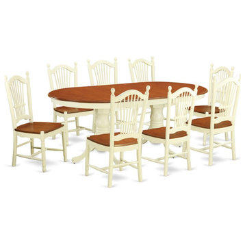 East West Furniture Plainville 9-piece Wood Dining Room Set in Buttermilk/Cherry