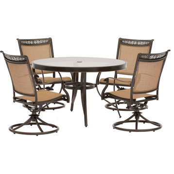Fontana 5-Piece Dining Set with 4 Sling Swivel Rockers and 47" Table