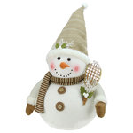 Northlight Seasonal - 20" Alpine Chic Snowman with Snow Shoes and Mistletoe Christmas Decoration - From the Alpine Chic Collection | This adorable little snowman is fully prepared to journey into the great outdoors | Features sparkling body and head with soft arms that finish with faux fur trimmed tan mittens | Sparkling sprigs of white pine and mistletoe accent the snow shoes and hat | Flexible wire in hat allows for it to be positioned to your liking | For indoor use only | Dimensions: 20"H x 16"W x 11"D | Material(s): foam/fabric/faux fur/polyfil/wire