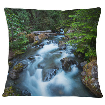 Rushing Water in Forest Creek Landscape Printed Throw Pillow, 18"x18"