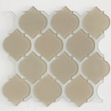 6x6-1/4 Arabesque Glossy Latte Center and White Frame Tile