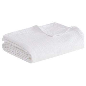 Clean Spaces Gauze 100% Cotton Lightweight Blanket, White