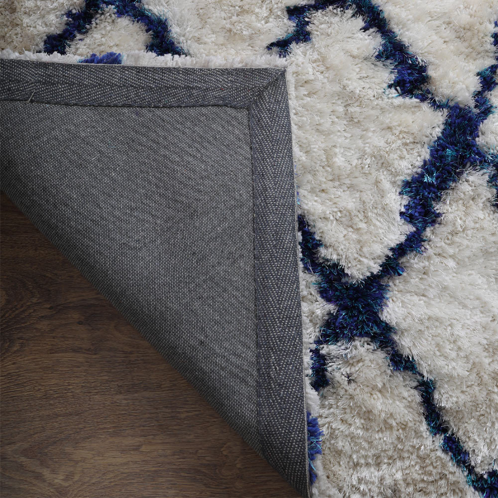 Polyester Barea Rug Example Hand Tufted Shag Polyester Area Rug Geometric White Blue K00051 ...