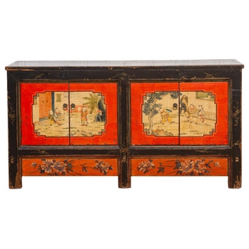 Red and Black Mongolian Sideboard Cabinet