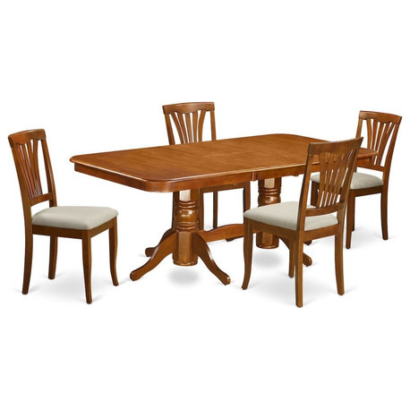 5-Piece Dining Room Set, Table and 4 Kitchen Chairs, Microfiber, Saddle Brown