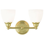 Livex Lighting - Somerville Bath Light, Polished Brass - Not quite contemporary, not fully traditional. Intriguing concepts of basic shapes complement a polished brass finish and hand blown satin opal white glass. May be installed with glass facing up or down.