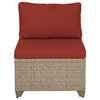 Maui Set of Two Outdoor Armless Sofas, Natural Aged Wicker, Crimson