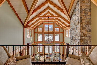 Inspiration for a huge craftsman dark wood floor hallway remodel in Boston