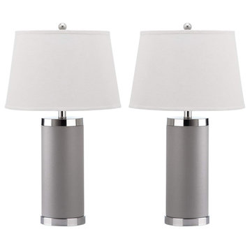 Set of 2 Table Lamp, Cylindrical Base With Faux Leather Accent