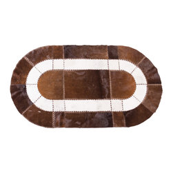 Handmade Cowhide Patchwork Area Rug Oval Brown White Hair-on-Hide, 6'7"x3'7" - Area Rugs
