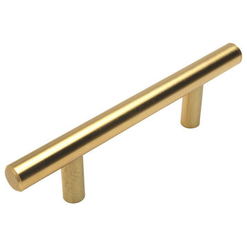 European Style Brushed Brass Bar Pulls, 3-3/4" Hole Centers