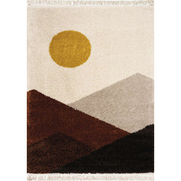 Bella Collection Cream Brown Yellow Mountain Sunset Rug, 7'10"x10'10"