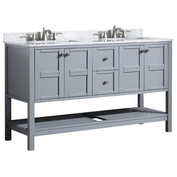 ANZZI Montaigne 60" x 36" Bathroom Vanity with Marble Top and White Basin