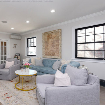 New Black Windows in Stylish Living Room - Renewal by Andersen Queens