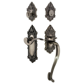 Victorian Plate S Grip Entry Set Manor Lever, Antique Pewter, 2-3/8", Left