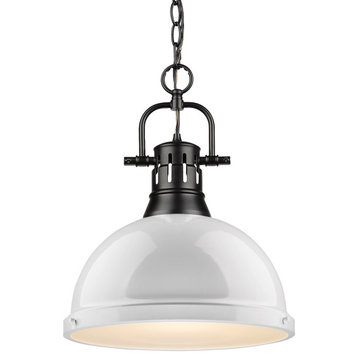 Duncan 1 Light Pendant, Chain, Black With A White Shade