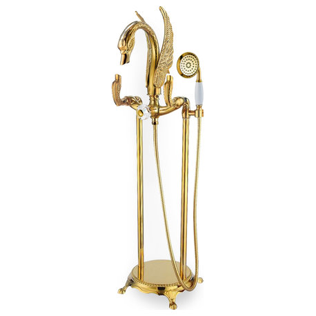 Gold Swan Faucet Set, Floor Mount Tub Set