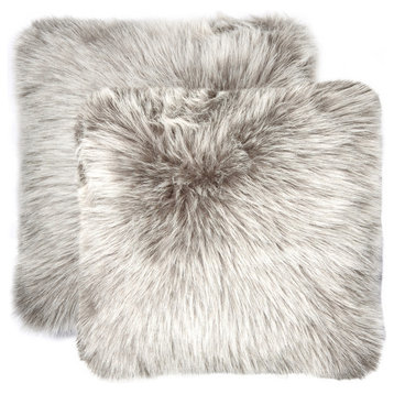 Belton Faux Fur Pillows, Set of 2, Gray, 18"x18"