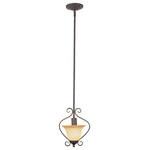 Trans Globe Lighting - Laredo 8" Mini Pendant - The Laredo 8" Mini Pendant is an easy way to bring functional design into your home.  The Laredo 8" Mini Pendant fits in a variety of interior spaces including kitchens, dining rooms, and living rooms or hallways.  An Antique Bronze finished metal frame with soft scrolled details gracefully holds a Crushed Stone glass bell shade, bringing new style to classic appeal.  An attractive round hanging canopy with an adjustable height rod is included for hanging.  The Laredo Collection includes a wide offering of matching indoor light fixtures, giving it added flexibility for use in any home.
