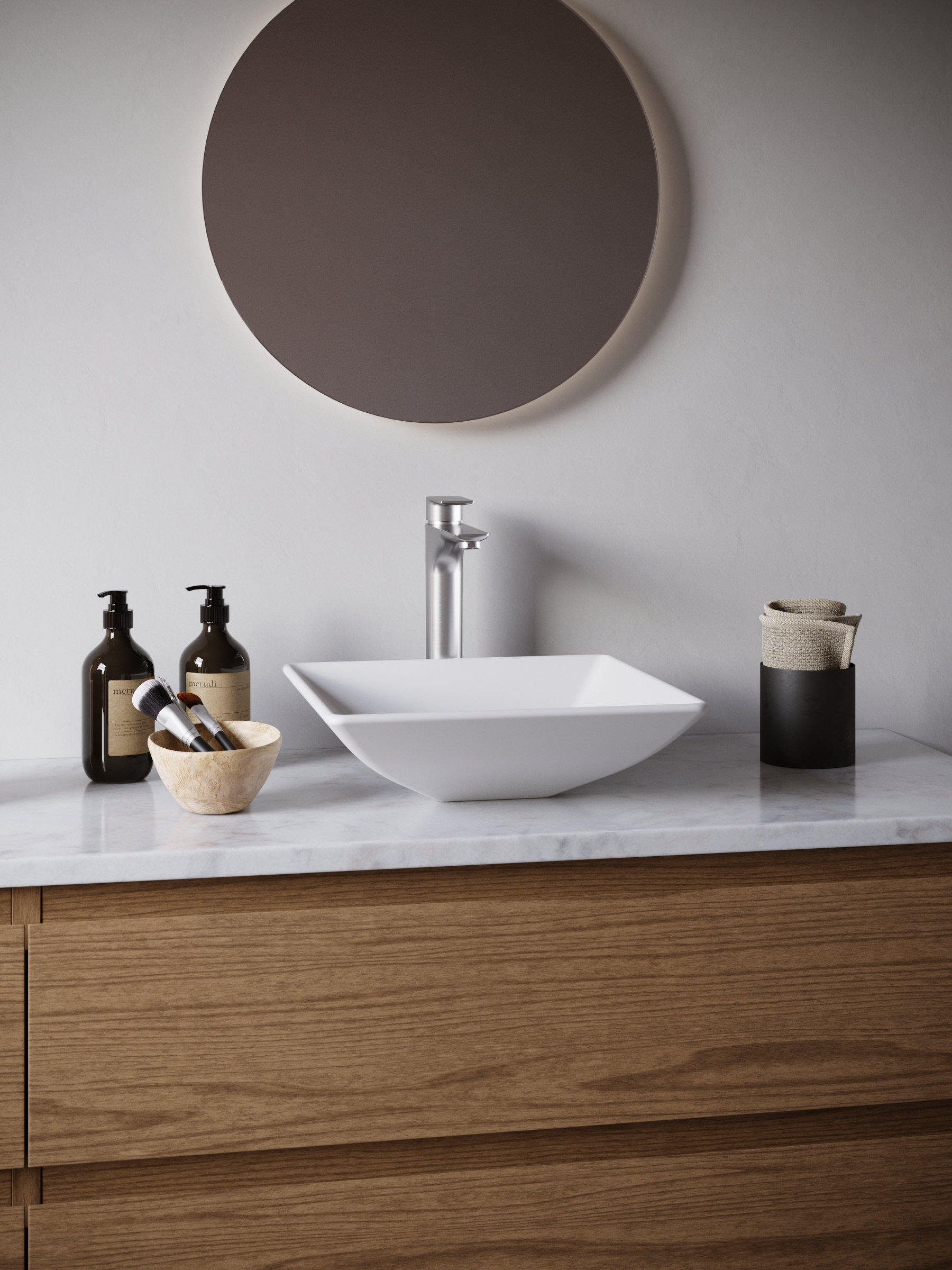 Karran White Acrylic 16" Square Vessel Sink With Faucet Kit, Stainless Steel