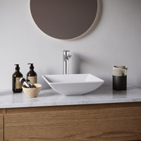 Karran White Acrylic 16" Square Vessel Sink With Faucet Kit, Stainless Steel