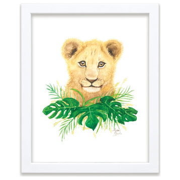 "Safari Littles" Lion Individual Framed Print, White, 18"x24"