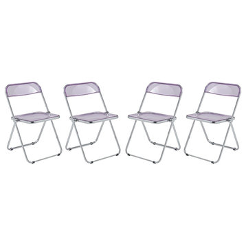LeisureMod Lawrence Acrylic Folding Chair With Metal Frame, Set of 4 Magenta