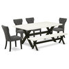 East West Furniture X-Style 6-piece Wood Dining Table Set in Black/Gotham Gray