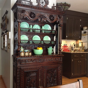 Antique French Brittany Buffet with Jadeite Fire King Dishes collection